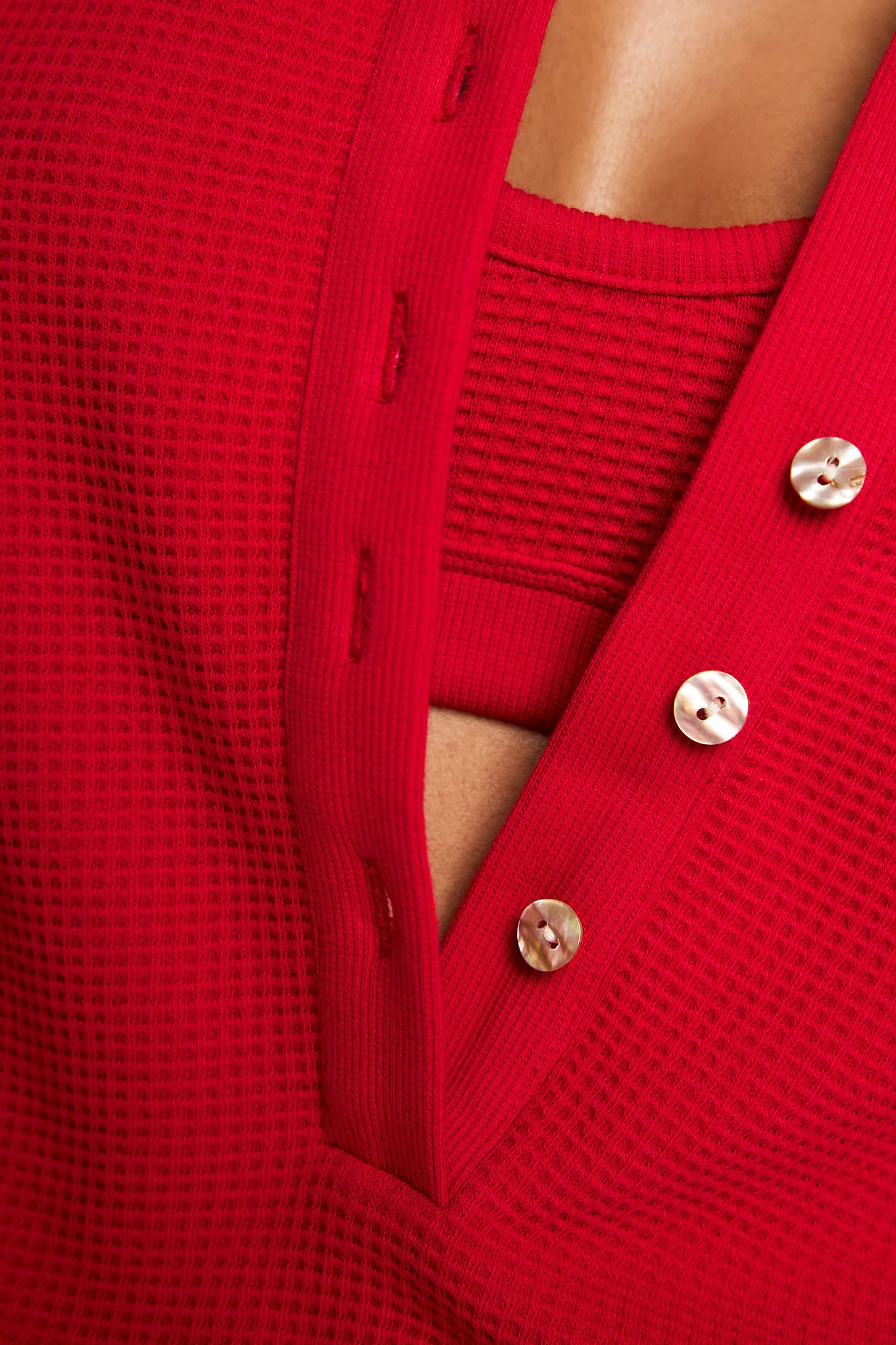 Waffle Knit Pullover in Cerise - Image 2