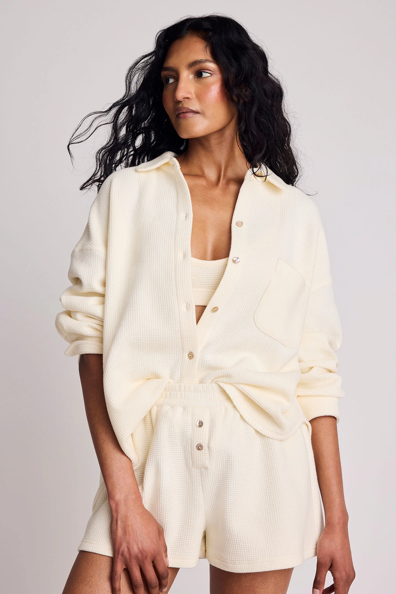 Waffle Knit Short in Cream - Image 5