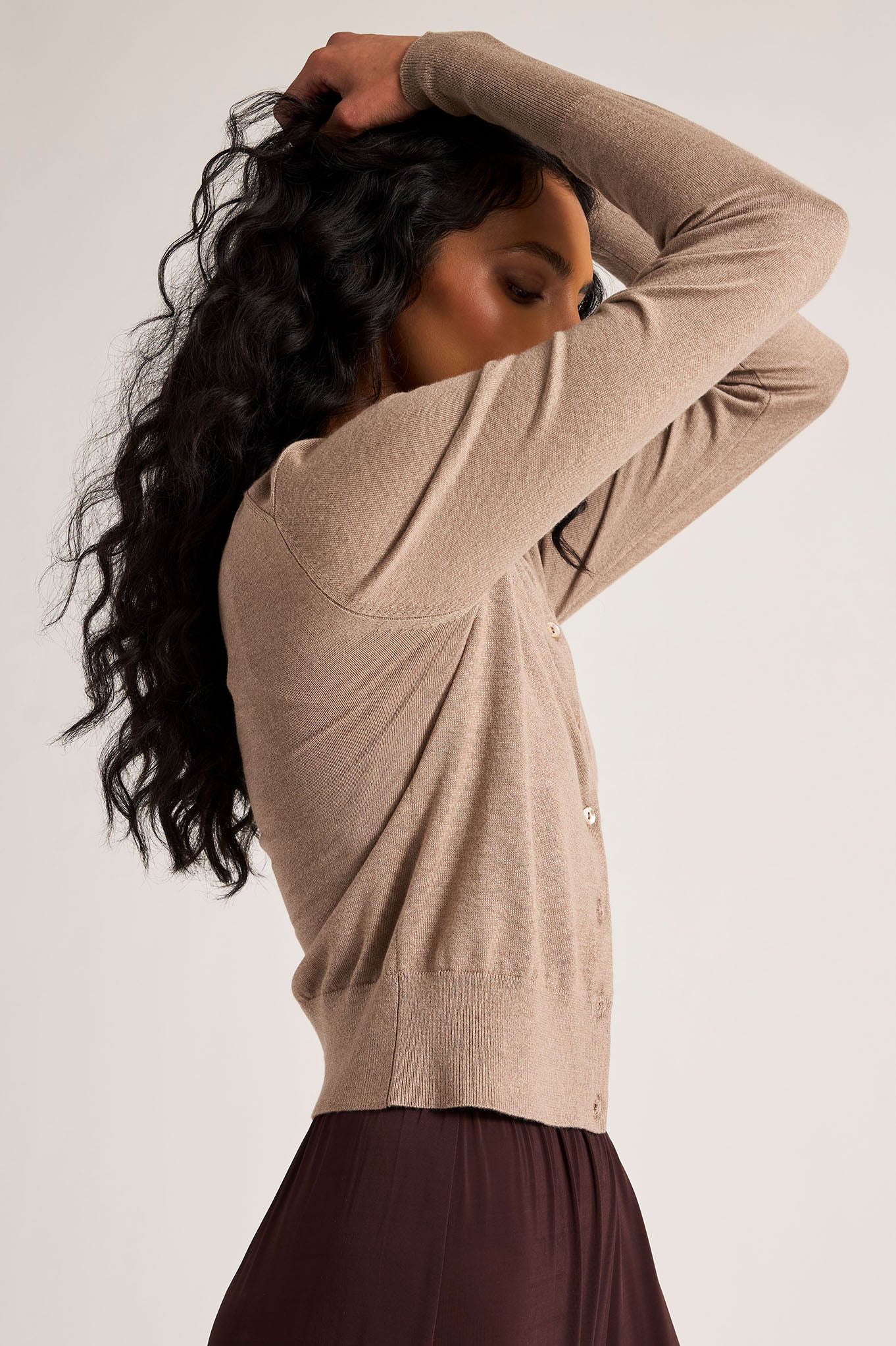 Silk Cashmere Cardi in Mink - Image 3
