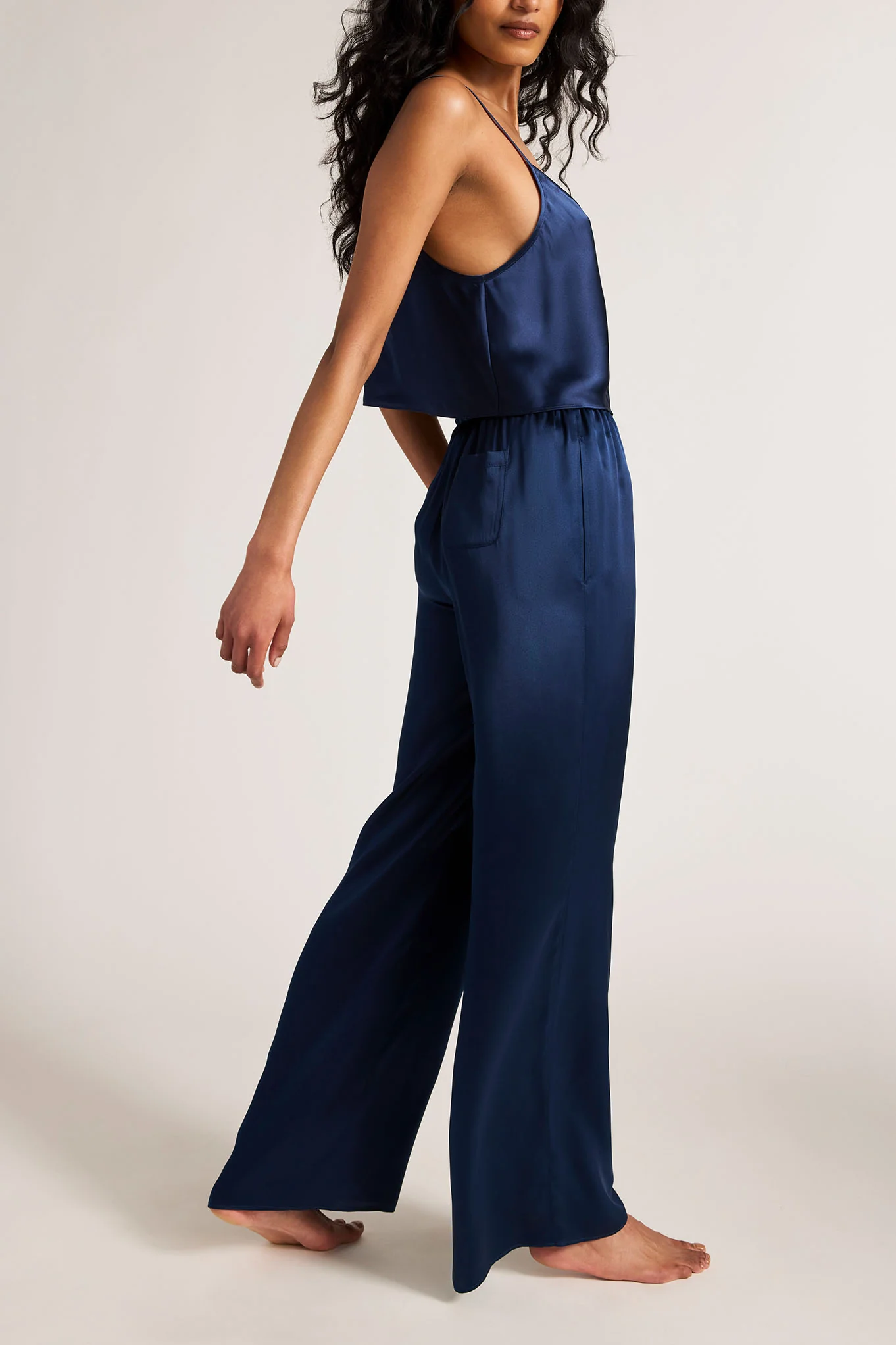 Eclipse Washable Silk Drawstring Pant in Navy - Image 2