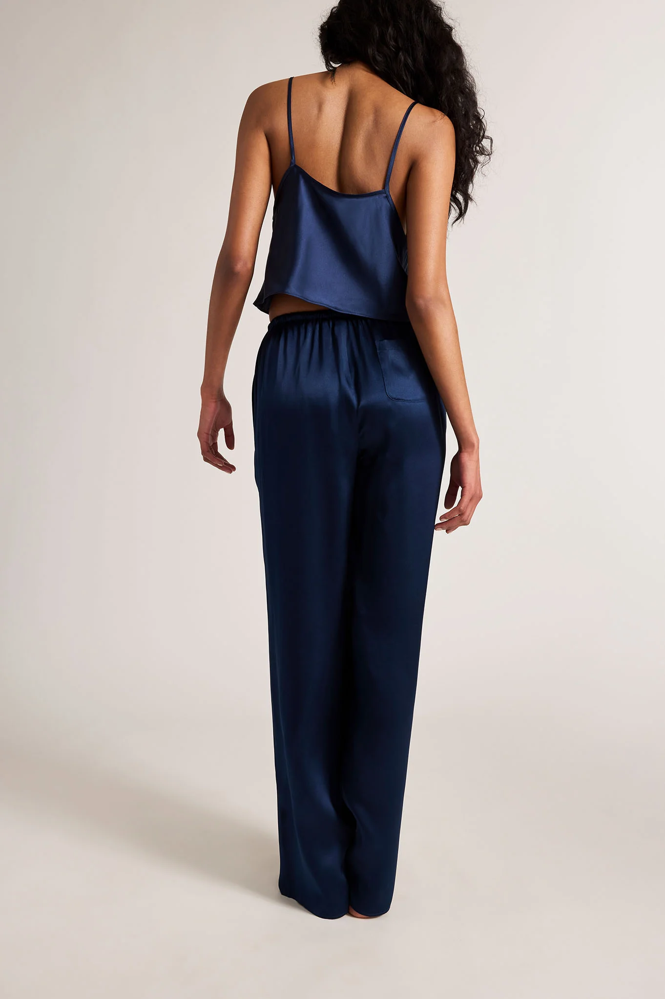 Eclipse Washable Silk Drawstring Pant in Navy - Image 3