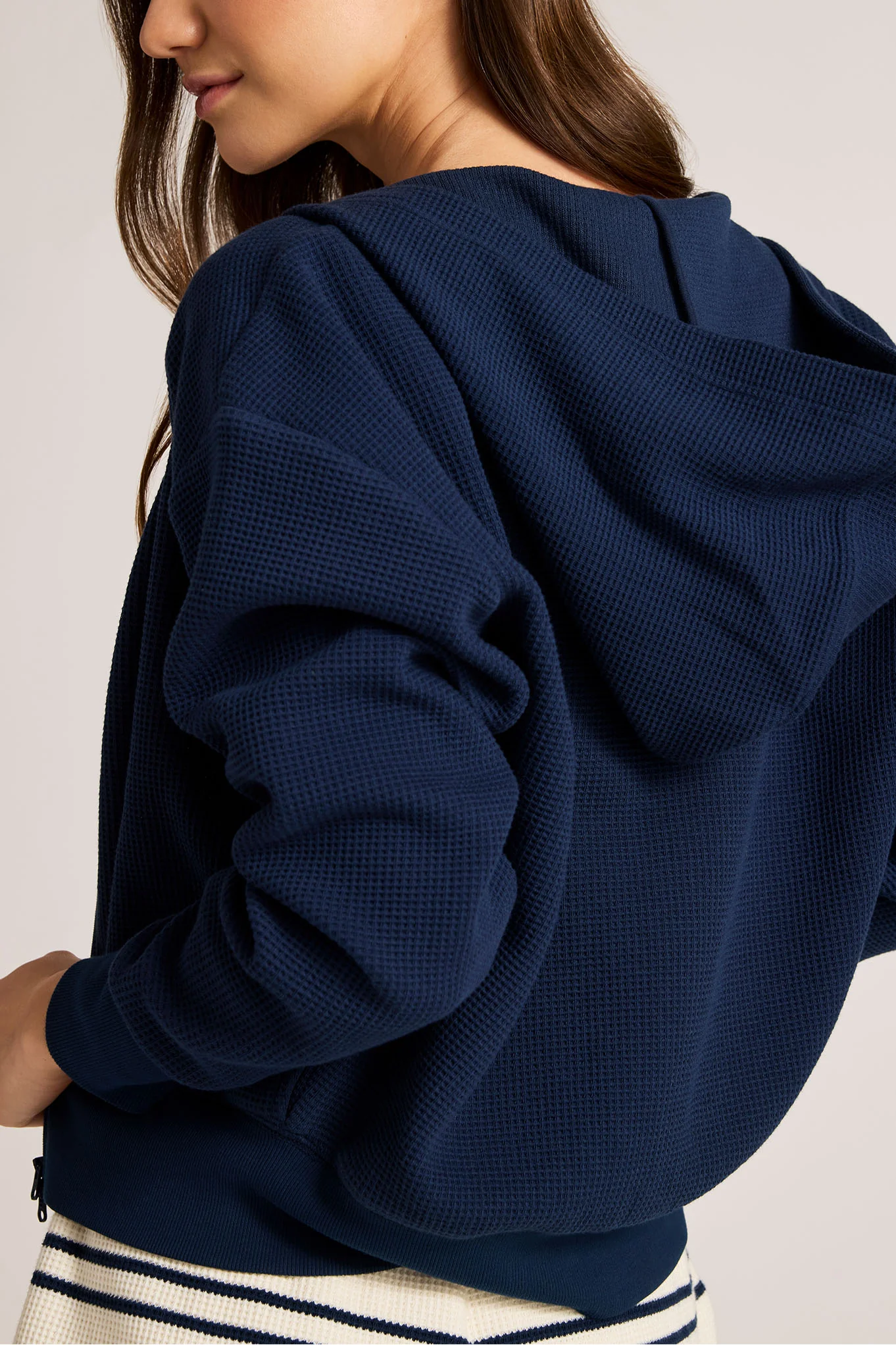 Waffle Knit Zip-Up Hoodie in Navy - Image 4