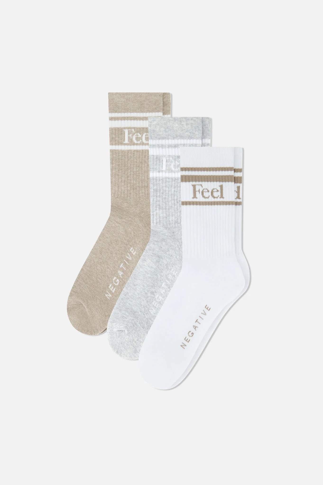 Feel Good Varsity Sock Trio in Toast (Pack)